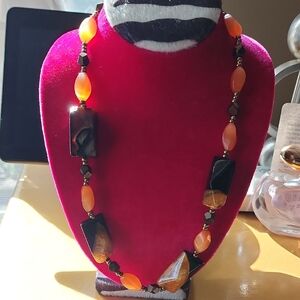 Elegant Orange and Black Druzzy Polished Agate  Necklace